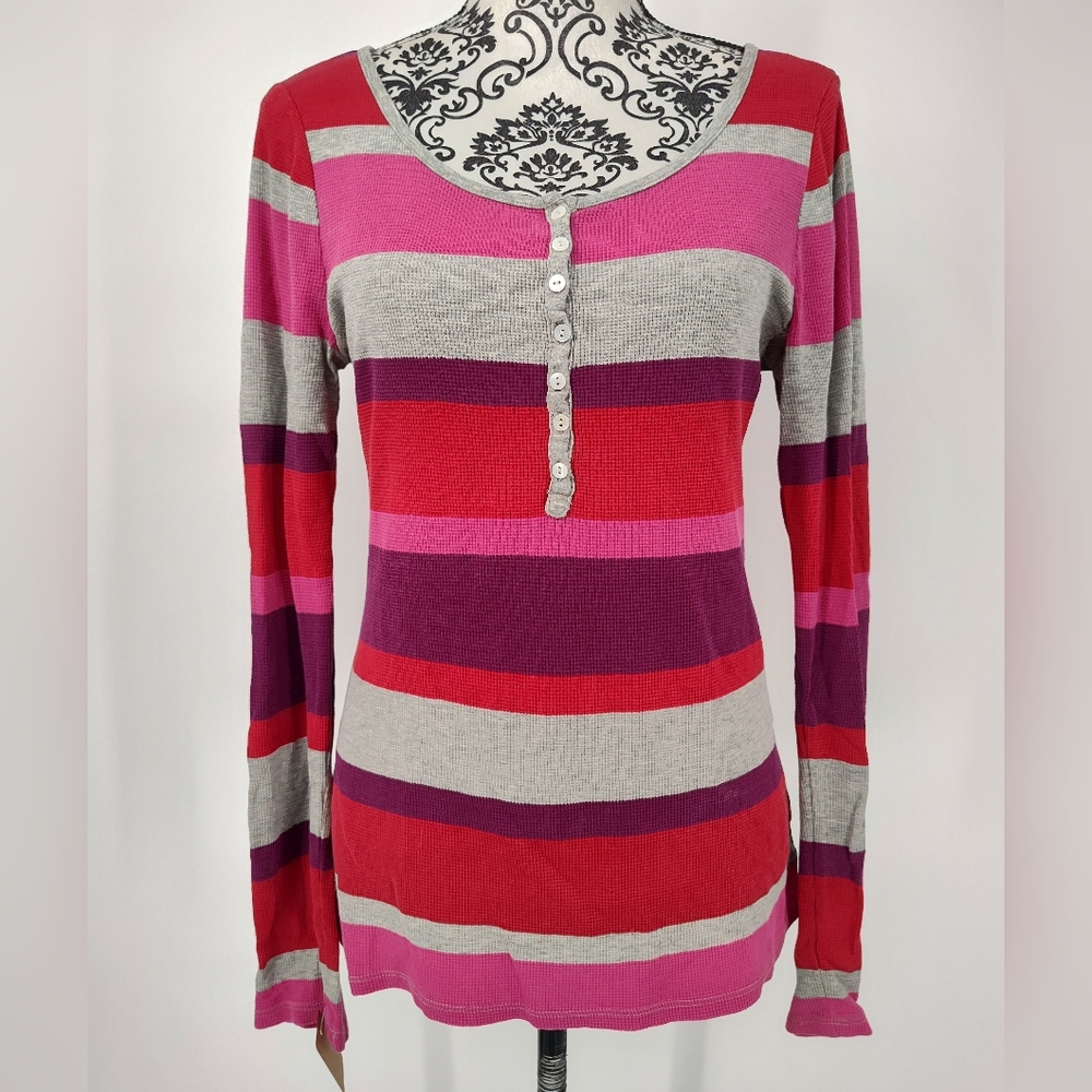 Old Navy Multicolor Striped Long Sleeve Henley Blouse Size Women's Medium